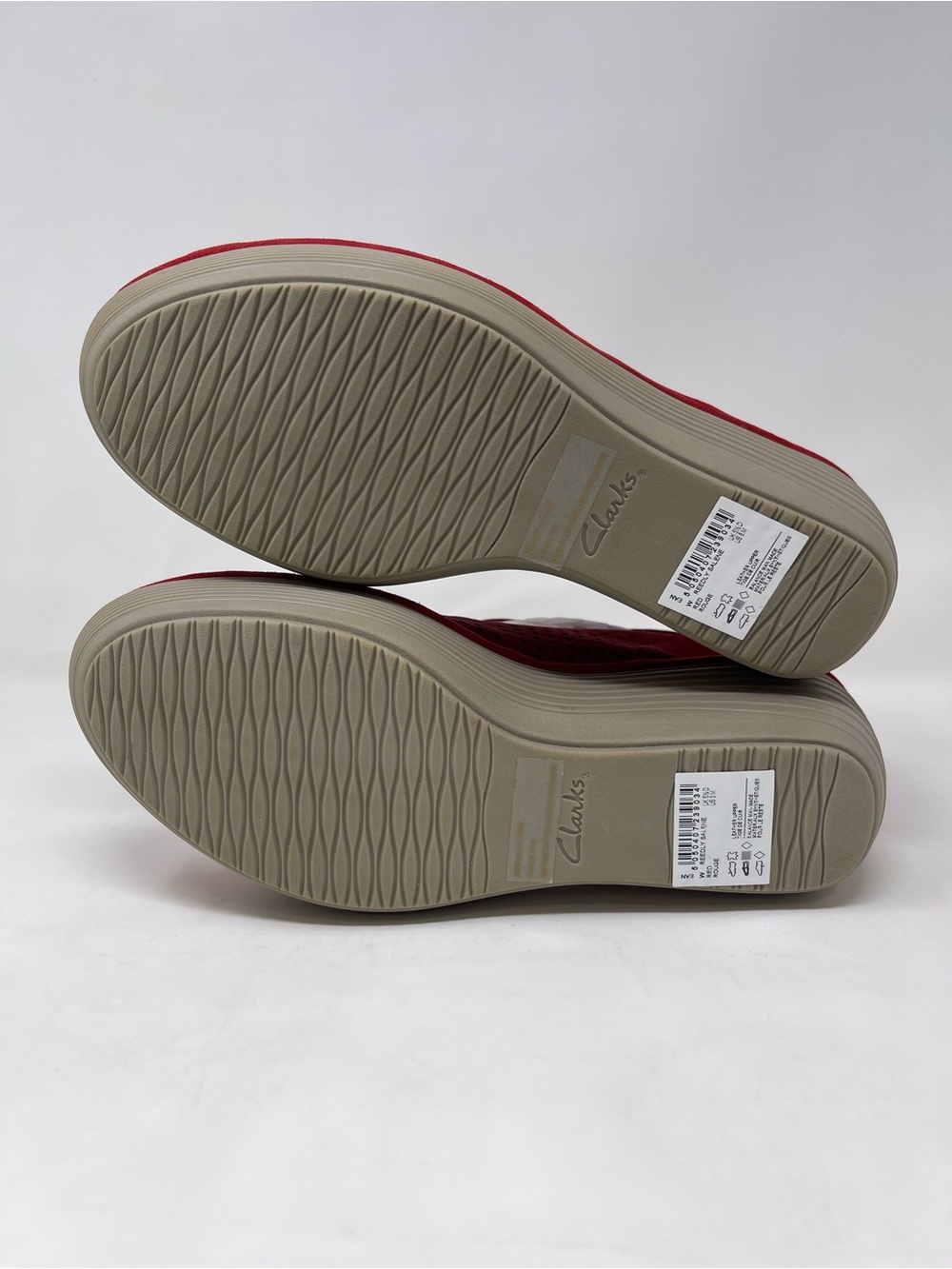 Clarks Red Perforated Ankle-Strap Wedge Sandals - Picture 8 of 8